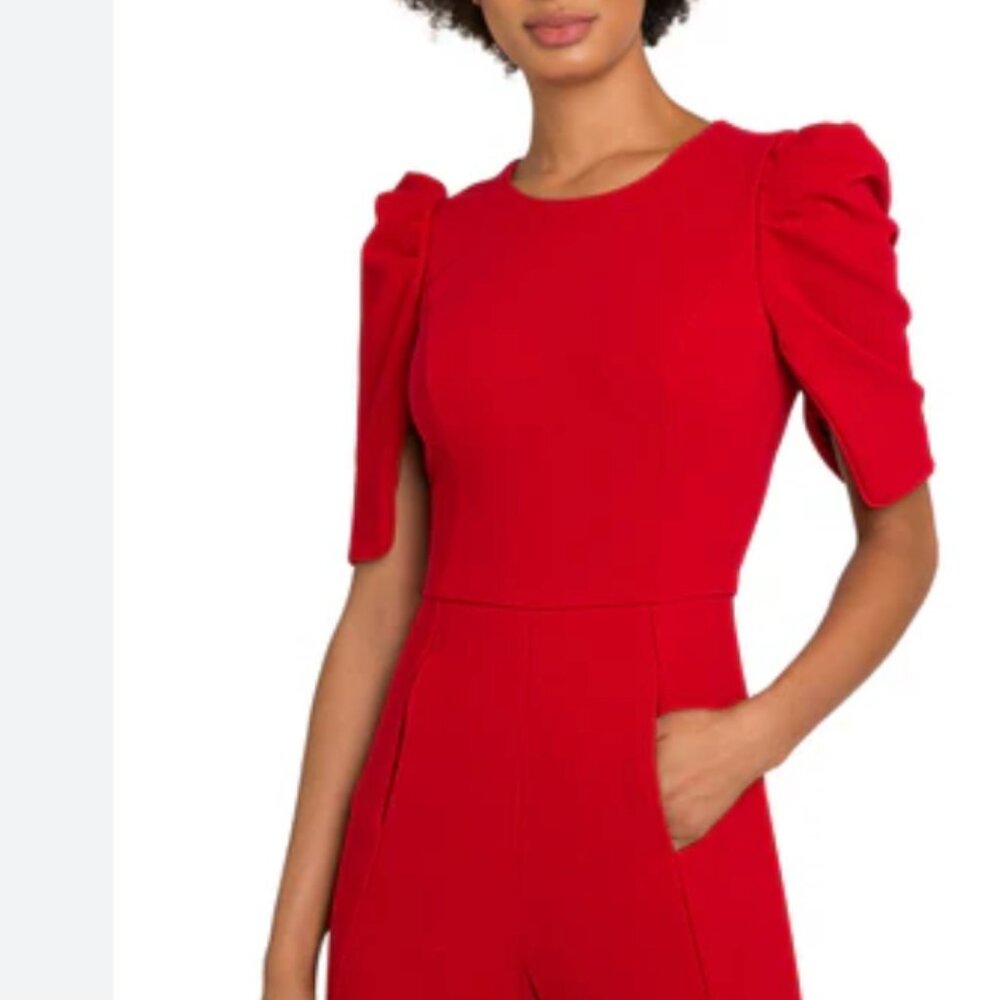 Black Halo Russo Preppy Edgy Academia Red Puff 3/4 Sleeves Pockets Jumpsuit Sz10 - Picture 7 of 7